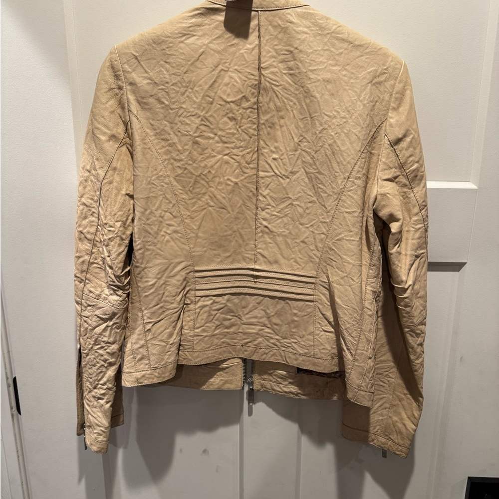 EUC Wilsons Leather Beige/Tan Leather Bike Jacket with Paisley Lining - Picture 7 of 11